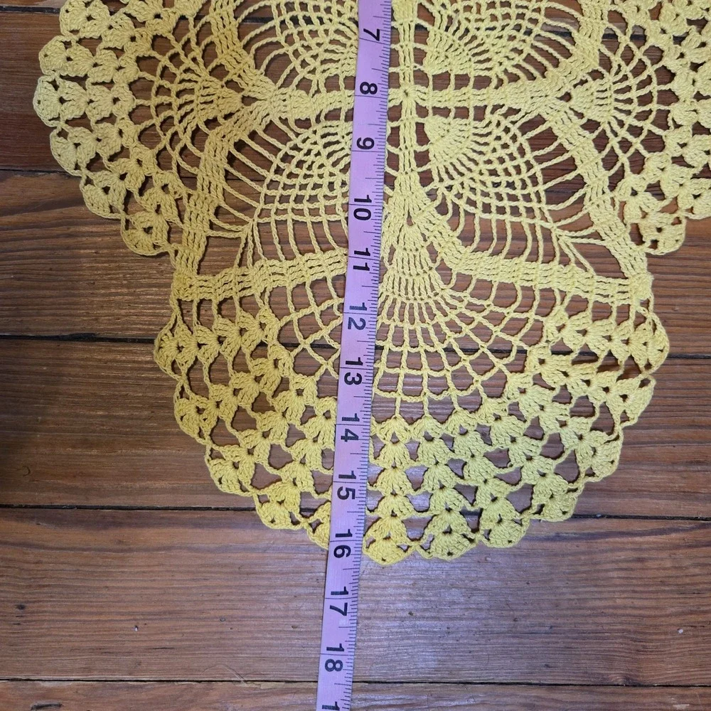 Handmade vintage Yellow crochet butterfly chair back doily